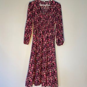 Shein Large Floral Long Sleeve Midi Dress